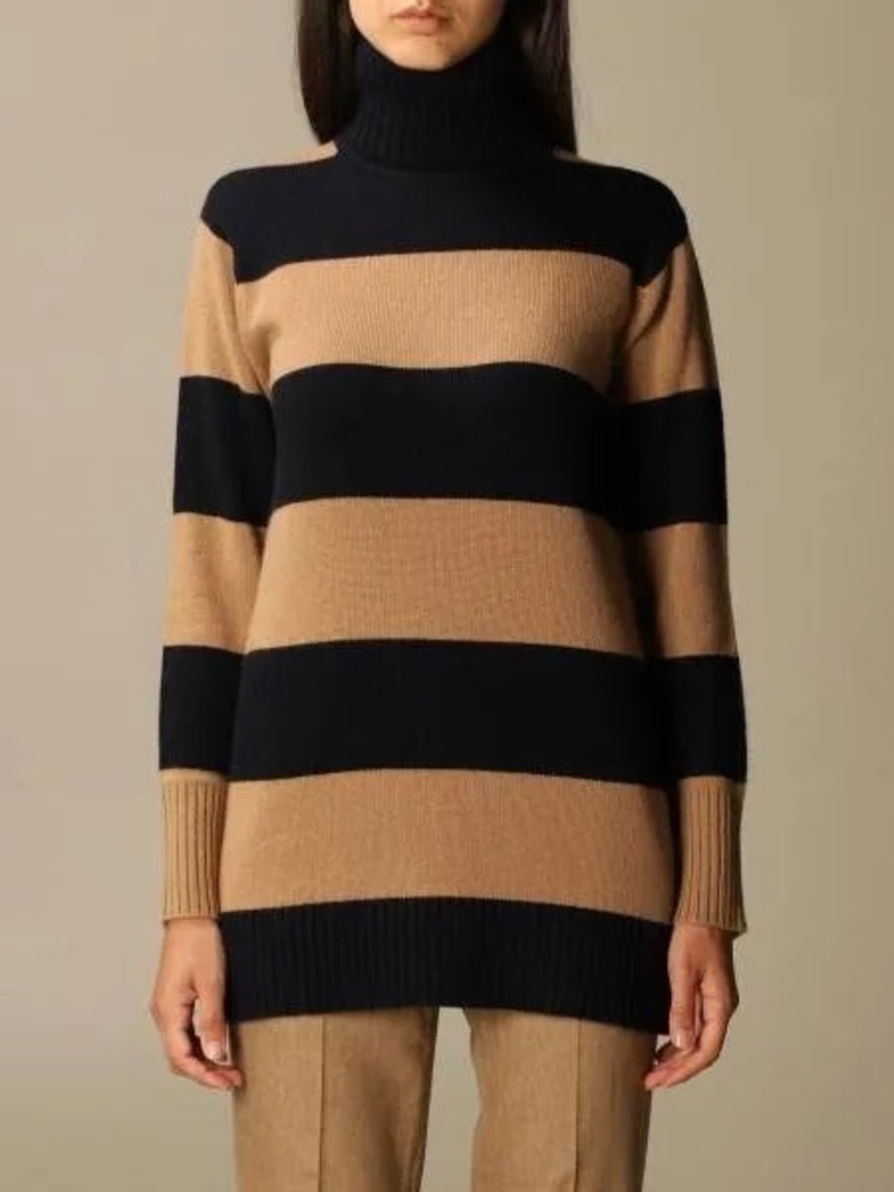 Max Mara Wool Cashmere Striped Turtleneck Sweater Large Luxury Knit